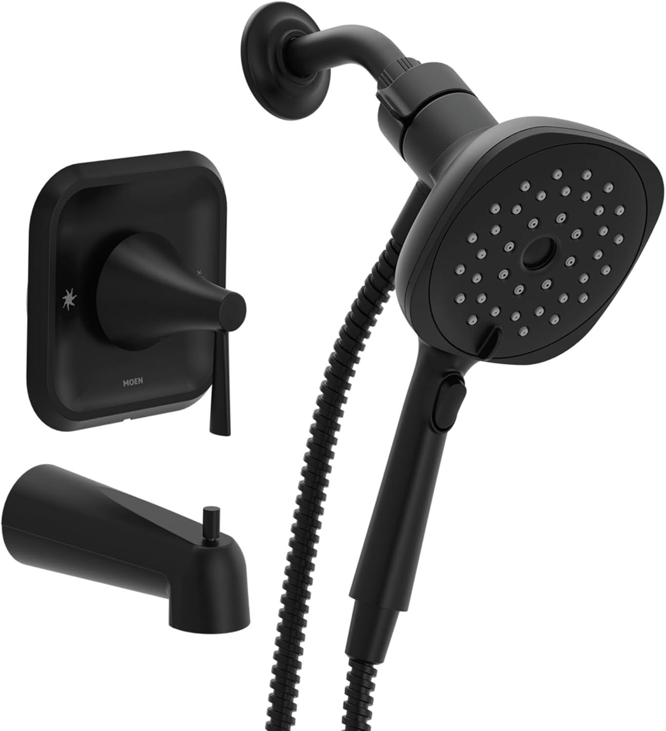 image:imageMoen Ronan Matte Black SingleHandle Modern Tub and Shower Faucet with Round Handheld Rainshower Spray Head Featuring Magnetix Valve Included 82021BLMatte Black