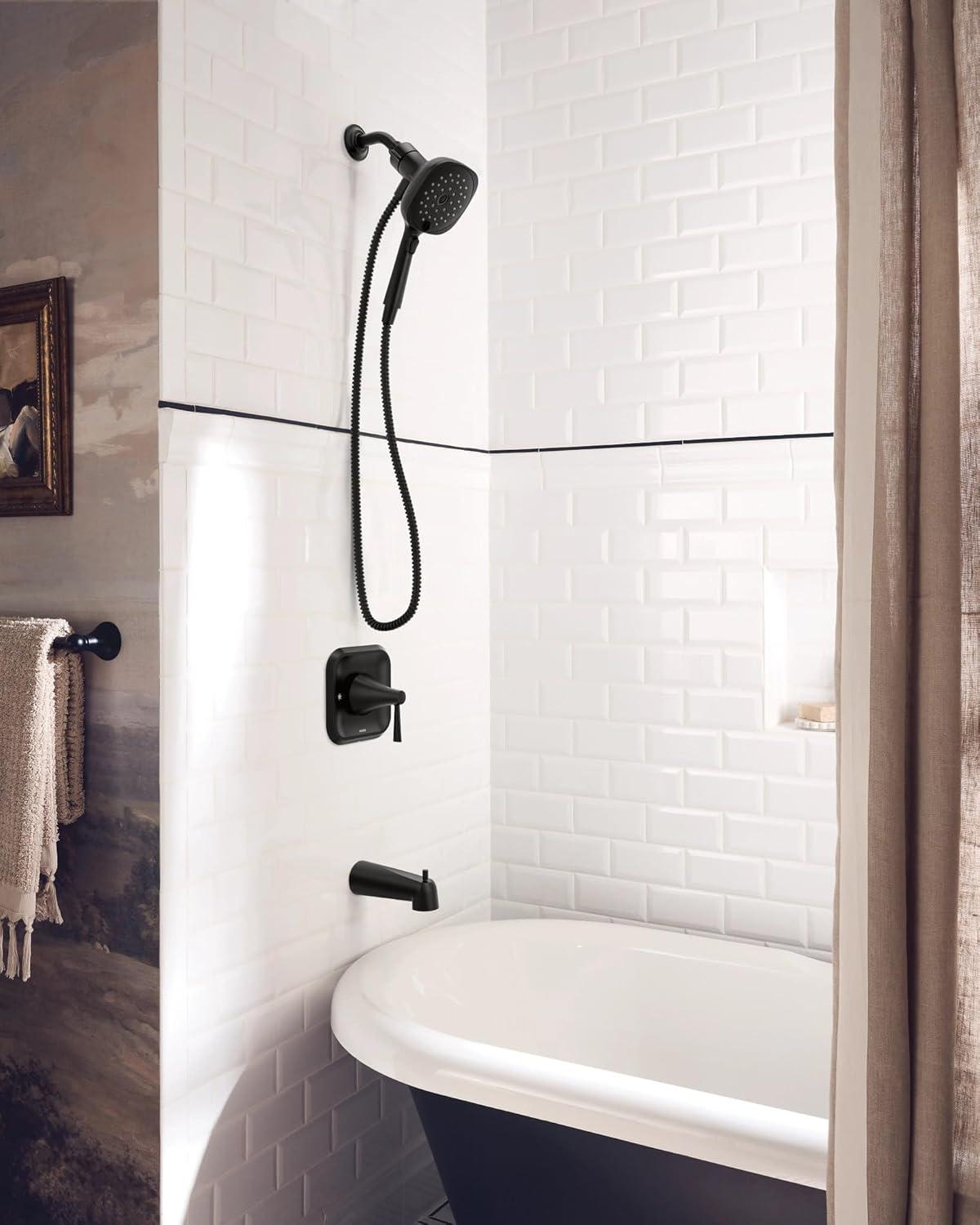 image:imageMoen Ronan Matte Black SingleHandle Modern Tub and Shower Faucet with Round Handheld Rainshower Spray Head Featuring Magnetix Valve Included 82021BLMatte Black