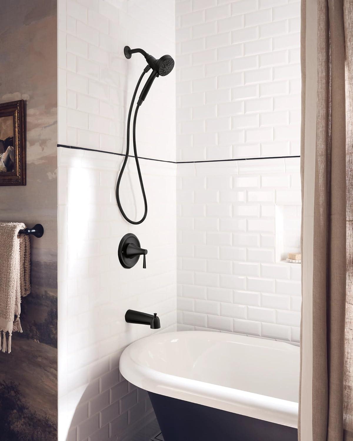image:imageMoen Ronan Matte Black SingleHandle Modern Tub and Shower Faucet with Round Handheld Rainshower Spray Head Featuring Magnetix Valve Included 82021BLMatte Black