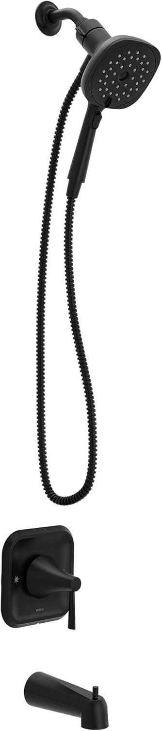 image:imageMoen Ronan Matte Black SingleHandle Modern Tub and Shower Faucet with Round Handheld Rainshower Spray Head Featuring Magnetix Valve Included 82021BLMatte Black