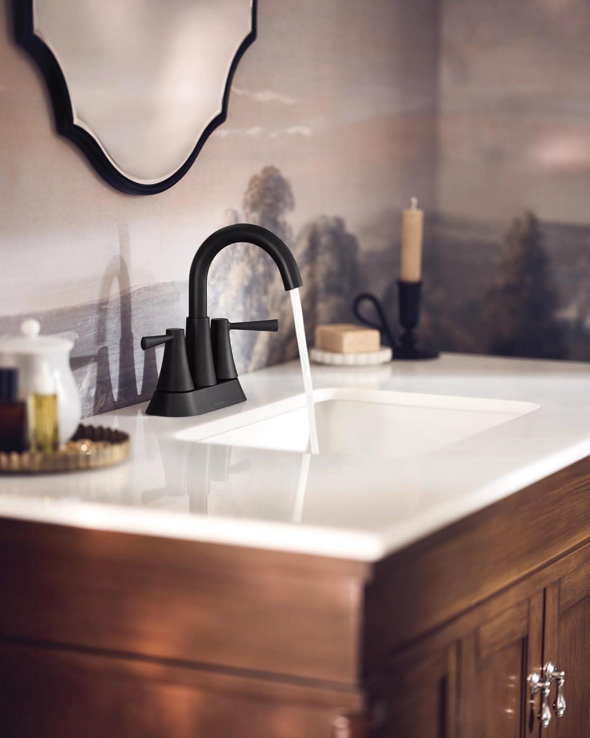 image:imageMoen Ronan Matte Black TwoHandle 4 Centerset Modern Bathroom Faucet with PushDown Drain 84022BLMatte Black
