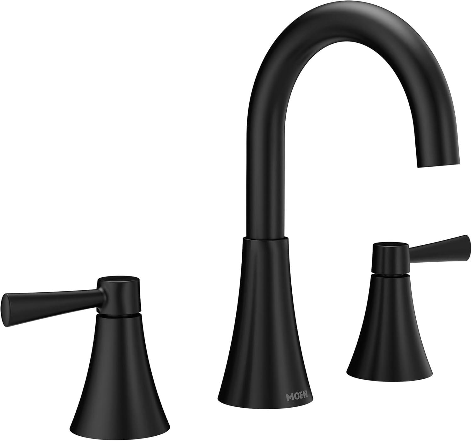 image:imageMoen Ronan Matte Black TwoHandle 4 Centerset Modern Bathroom Faucet with PushDown Drain 84022BLMatte Black