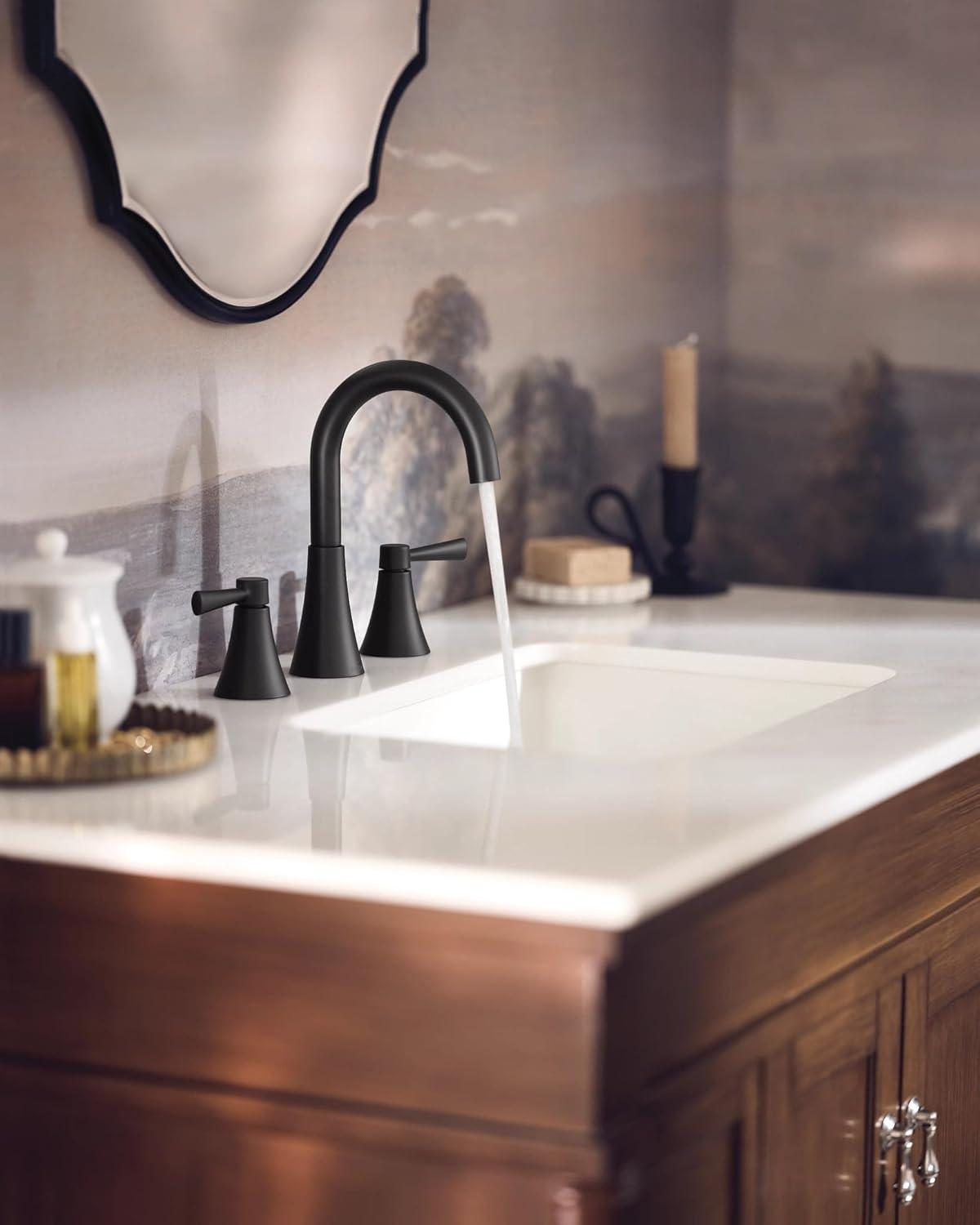 image:imageMoen Ronan Matte Black TwoHandle 4 Centerset Modern Bathroom Faucet with PushDown Drain 84022BLMatte Black