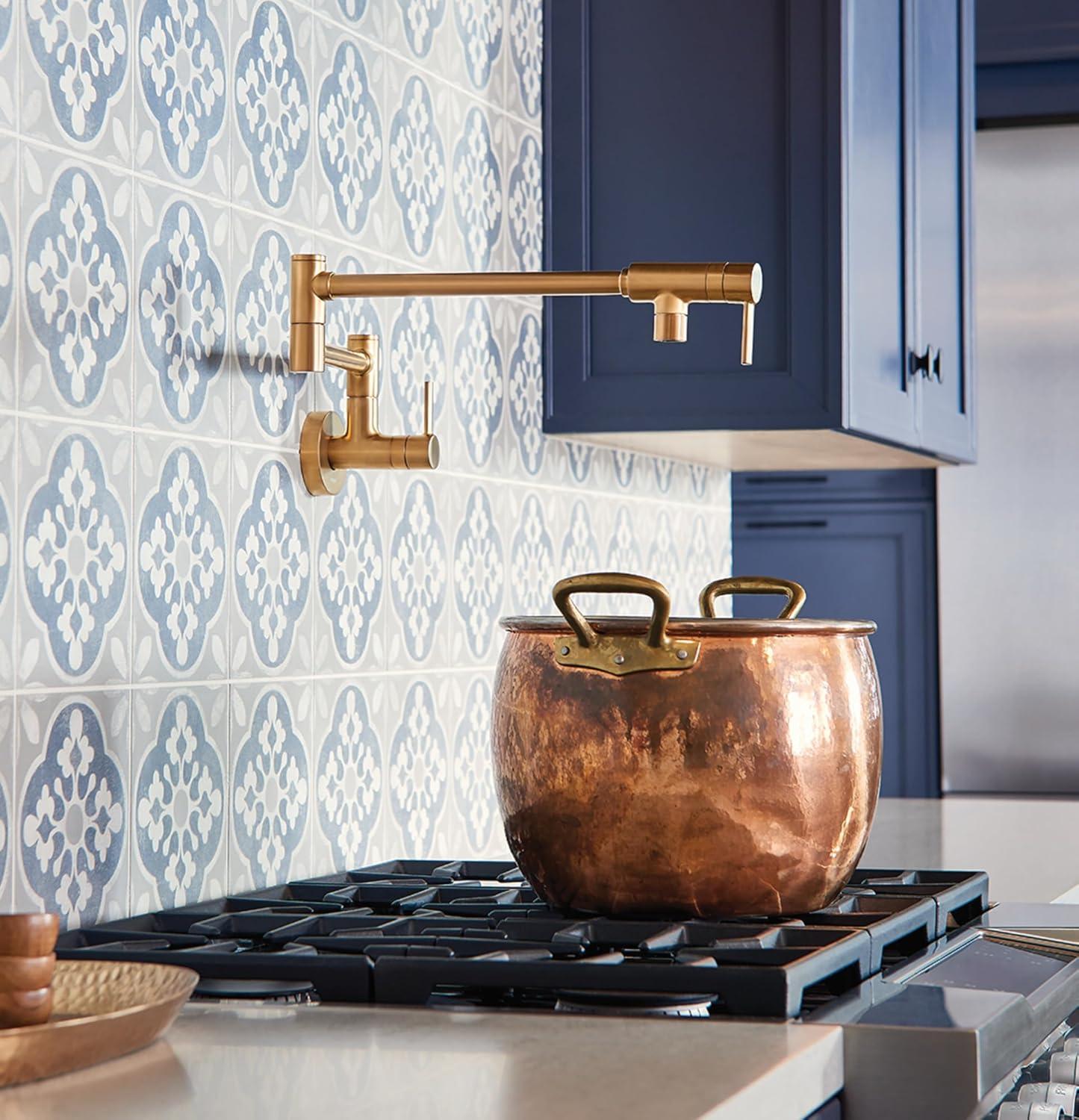 image:imageMoen S665BLS Modern Wall Mount Swing Arm Folding Pot Filler Kitchen Faucet Black StainlessBrushed Gold