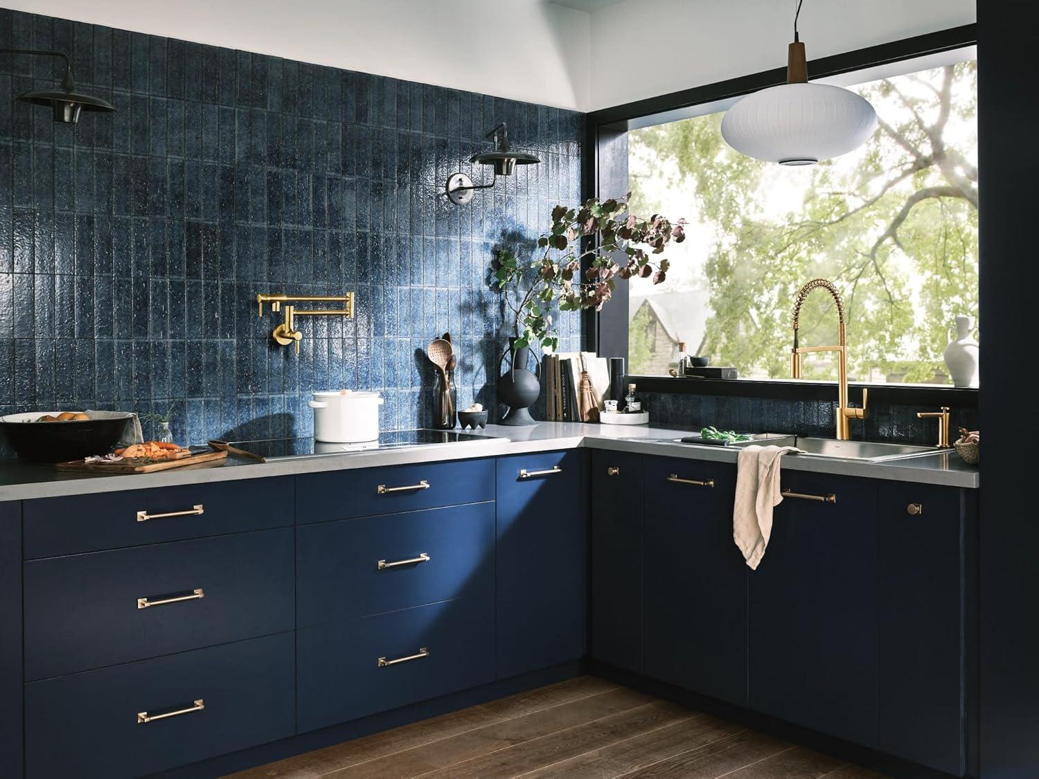 image:imageMoen S665BLS Modern Wall Mount Swing Arm Folding Pot Filler Kitchen Faucet Black StainlessBrushed Gold
