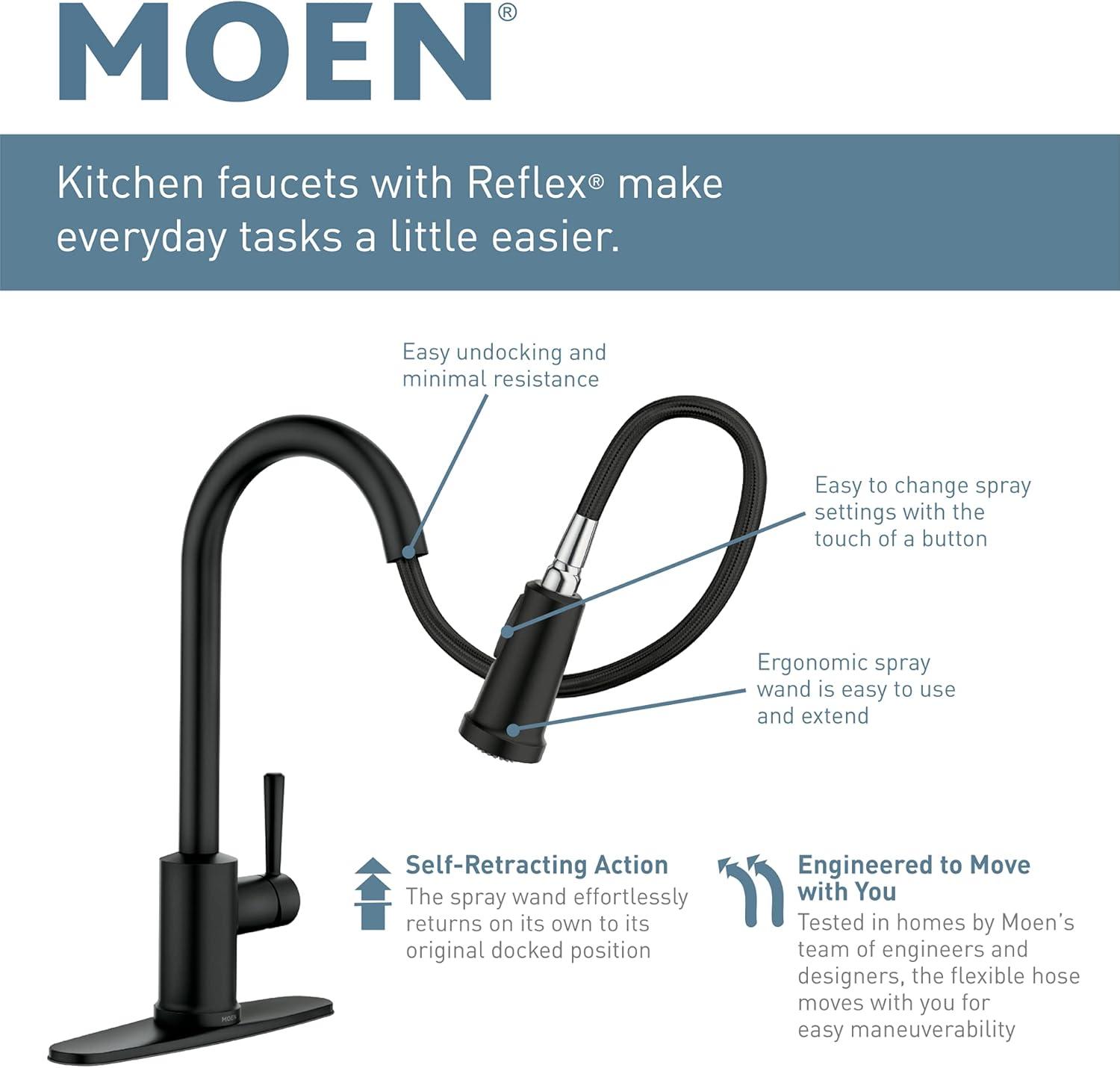 image:imageMoen STO One Handle High Arc Pulldown Modern Kitchen Faucet with Power Clean Spot Resist Stainless S72308SRSMatte Black