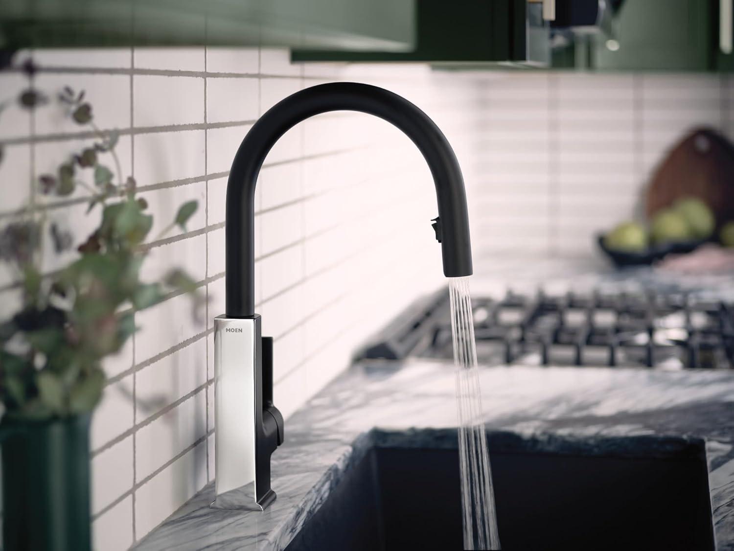 image:imageMoen STO One Handle High Arc Pulldown Modern Kitchen Faucet with Power Clean Spot Resist Stainless S72308SRSMatte BlackChrome