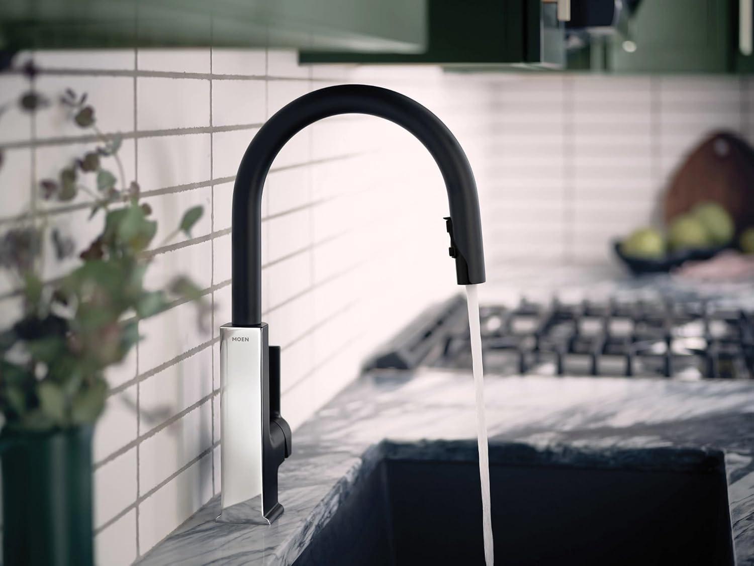 image:imageMoen STO One Handle High Arc Pulldown Modern Kitchen Faucet with Power Clean Spot Resist Stainless S72308SRSMatte BlackChrome