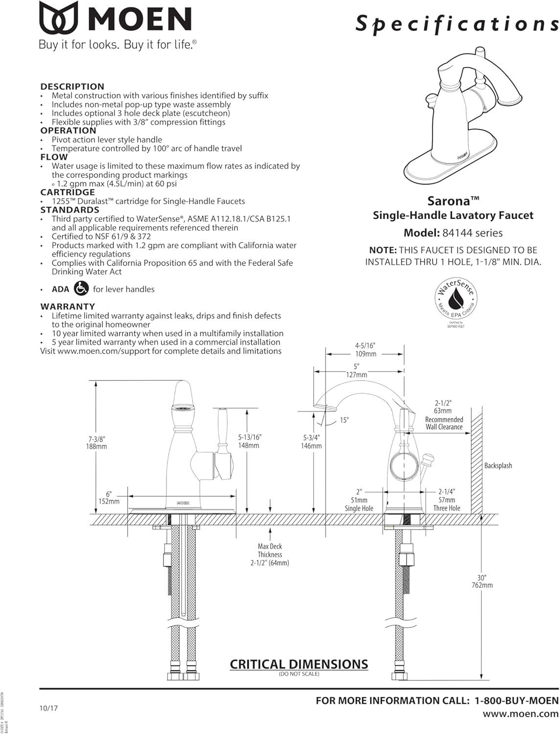image:imageMoen Sarona Spot Resist Brushed Nickel OneHandle Single Hole Rustic Farmhouse Bathroom Sink Faucet with Optional Deckplate 84144SRNMediterranean Bronze