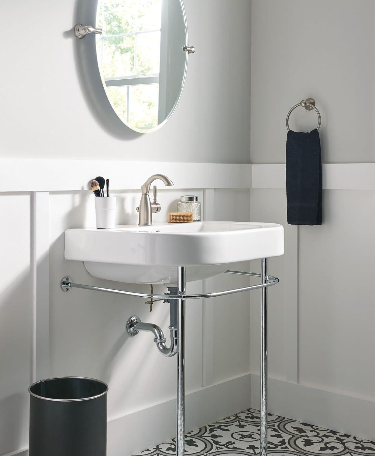 image:imageMoen Sarona Spot Resist Brushed Nickel OneHandle Single Hole Rustic Farmhouse Bathroom Sink Faucet with Optional Deckplate 84144SRNSpot Resist Brushed Nickel