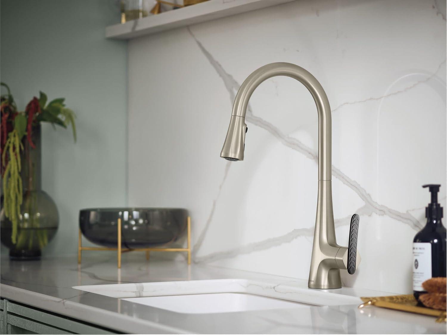 image:imageMoen Sinema Chrome Spring Pulldown Kitchen Faucet with PreRinse and Power Boost Modern Kitchen Faucet One Handle Easy Installation S5235Spot Resist Stainless