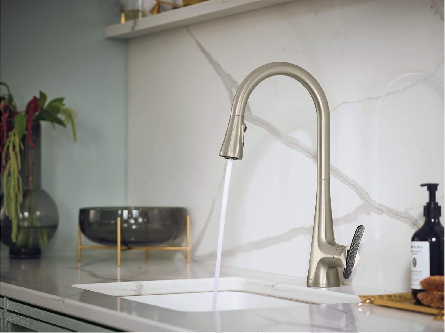 image:imageMoen Sinema Chrome Spring Pulldown Kitchen Faucet with PreRinse and Power Boost Modern Kitchen Faucet One Handle Easy Installation S5235Spot Resist Stainless