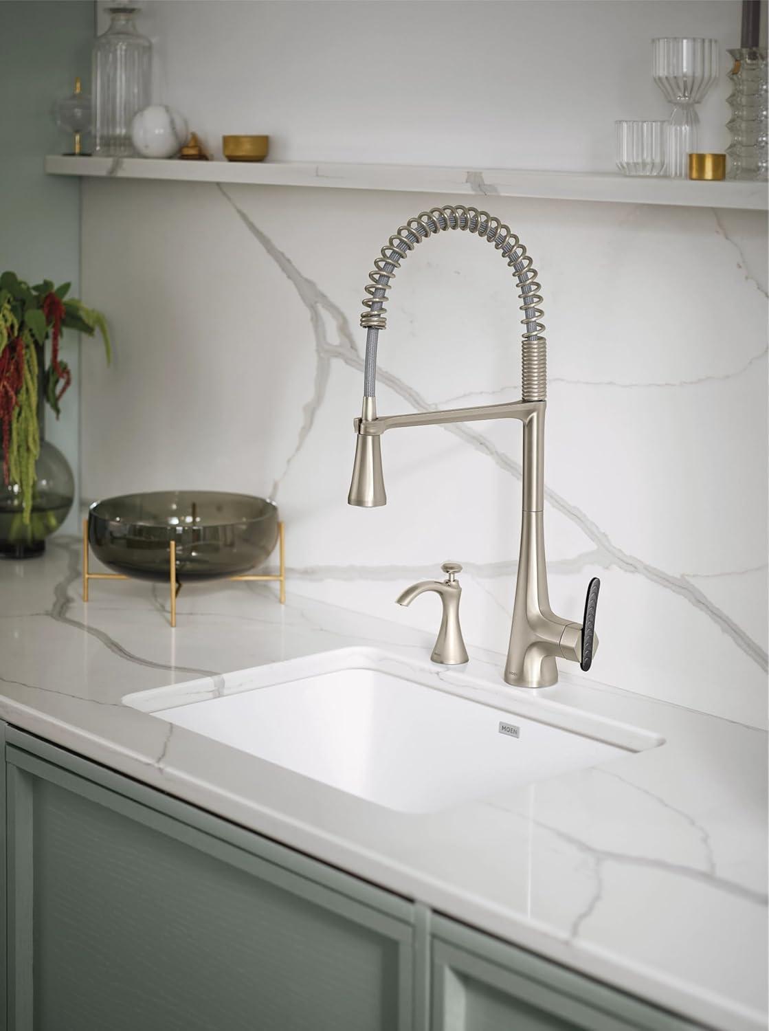 image:imageMoen Sinema Chrome Spring Pulldown Kitchen Faucet with PreRinse and Power Boost Modern Kitchen Faucet One Handle Easy Installation S5235Spot Resist Stainless