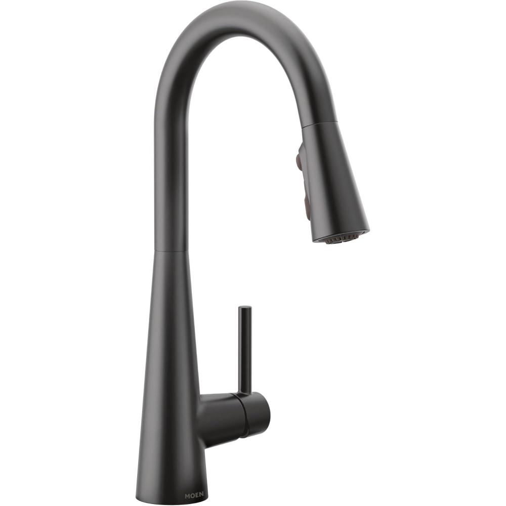 image:imageMoen 7864EVC Sleek Smart Faucet Touchless Pull Down Sprayer Kitchen Faucet with Voice Control and Power Boost ChromeMatte Black