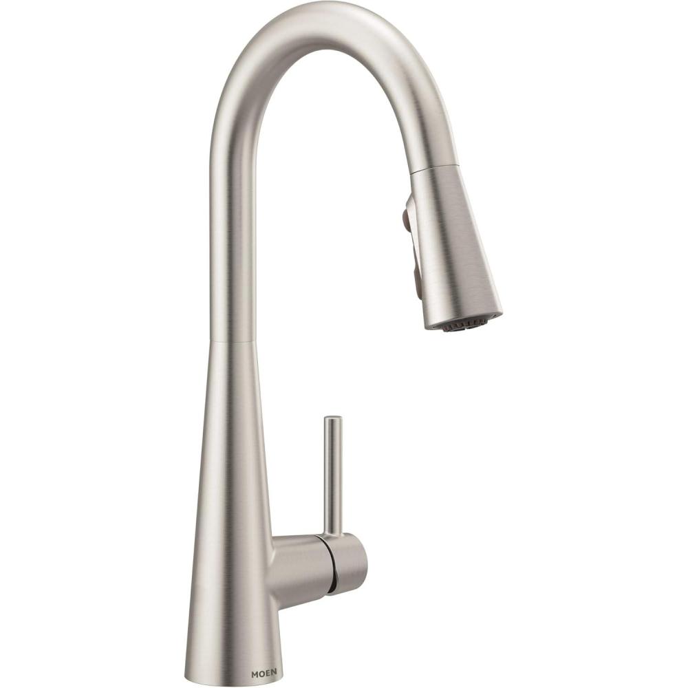 image:imageMoen 7864EVC Sleek Smart Faucet Touchless Pull Down Sprayer Kitchen Faucet with Voice Control and Power Boost ChromeSpot Resist Stainless