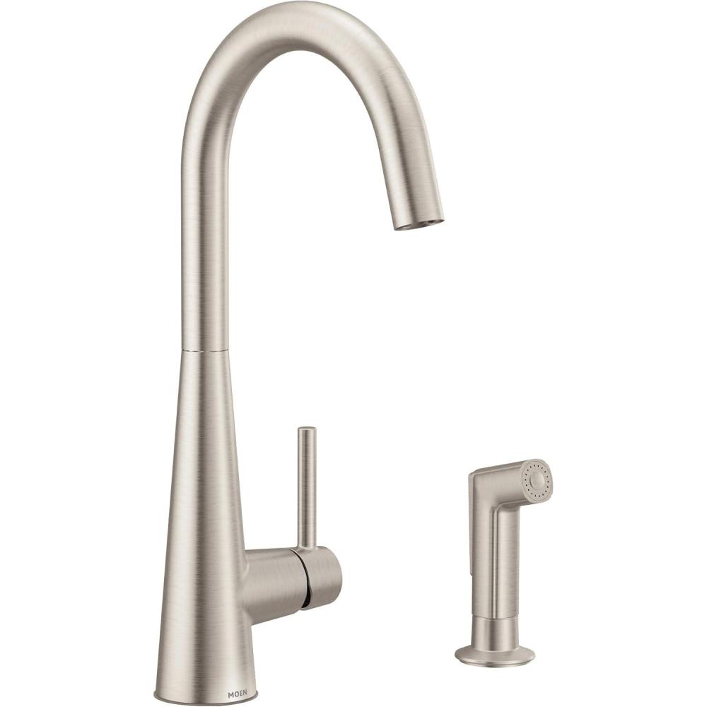 image:imageMoen 7870SRS Sleek OneHandle High Arc Kitchen Faucet with Side Spray Spot Resist StainlessSpot Resist Stainless
