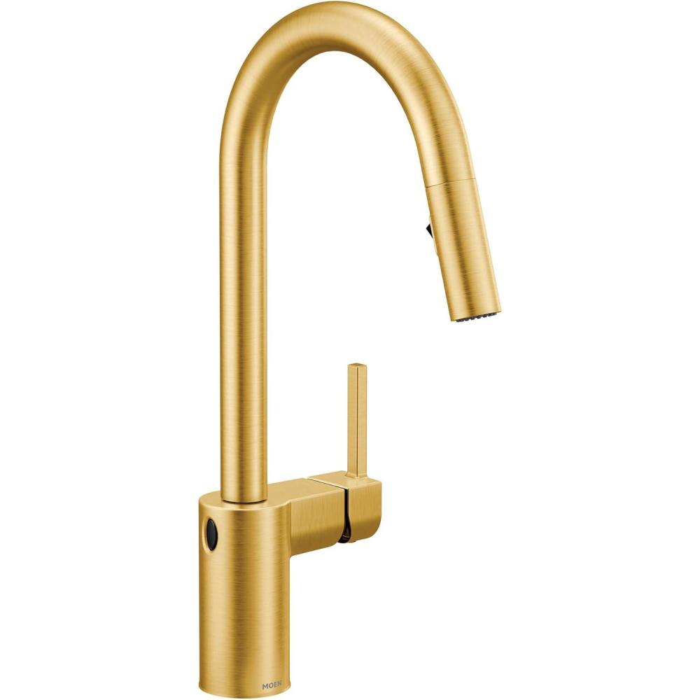 image:imageMoen Align Brushed Gold Motionsense Wave OneSensor Touchless OneHandle High Arc Modern Pulldown Kitchen Faucet with Reflex Docking System 7565EWBG