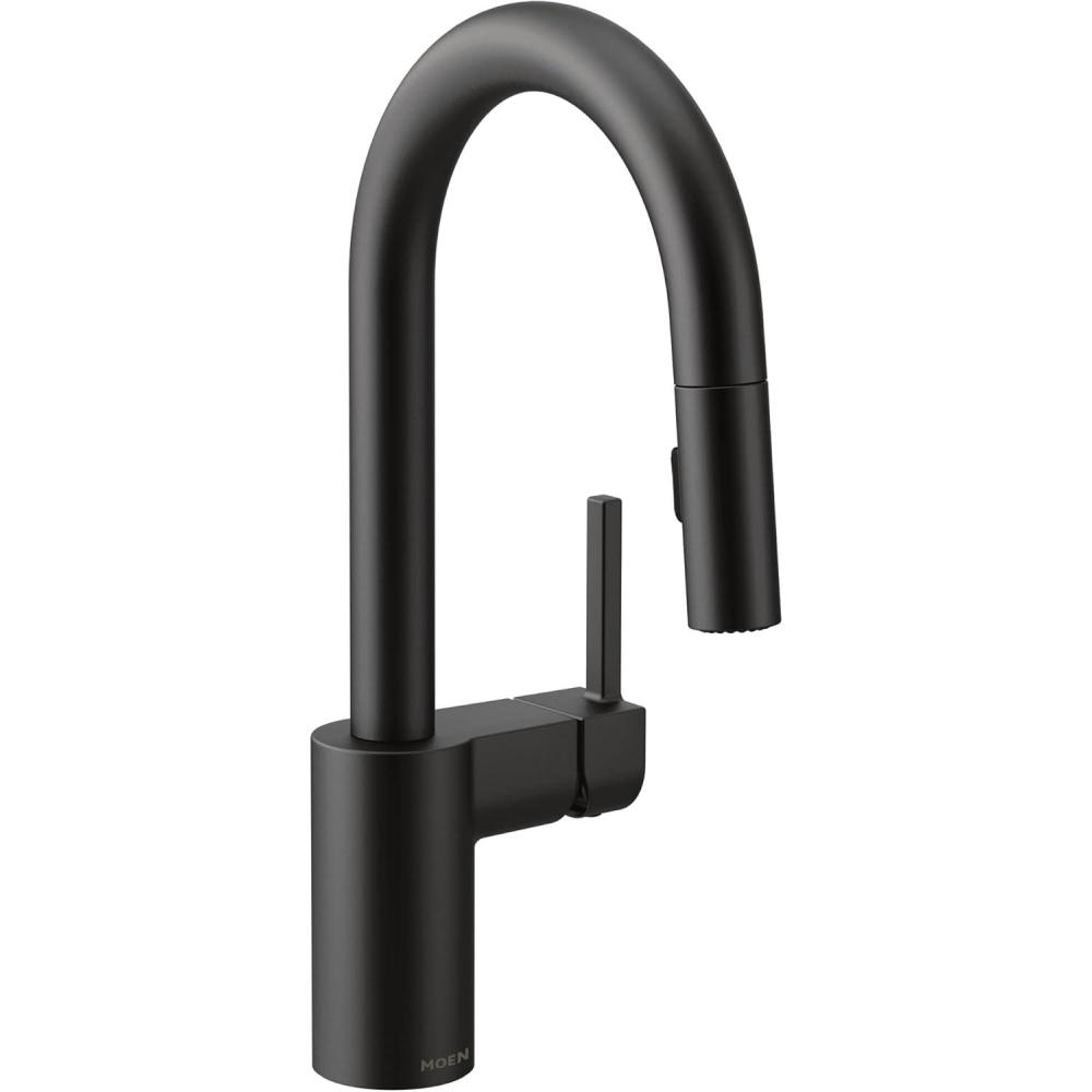 image:imageMoen Align Brushed Gold OneHandle Modern Pulldown Bar Faucet with Power Clean featuring Reflex Docking System 5965BGMatte Black