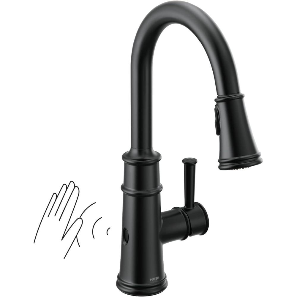 image:imageMoen Belfield Spot Resist Stainless Motionsense Wave Sensor Touchless One Handle Pulldown Kitchen Faucet Featuring Power Clean 7260EWSRSMatte Black