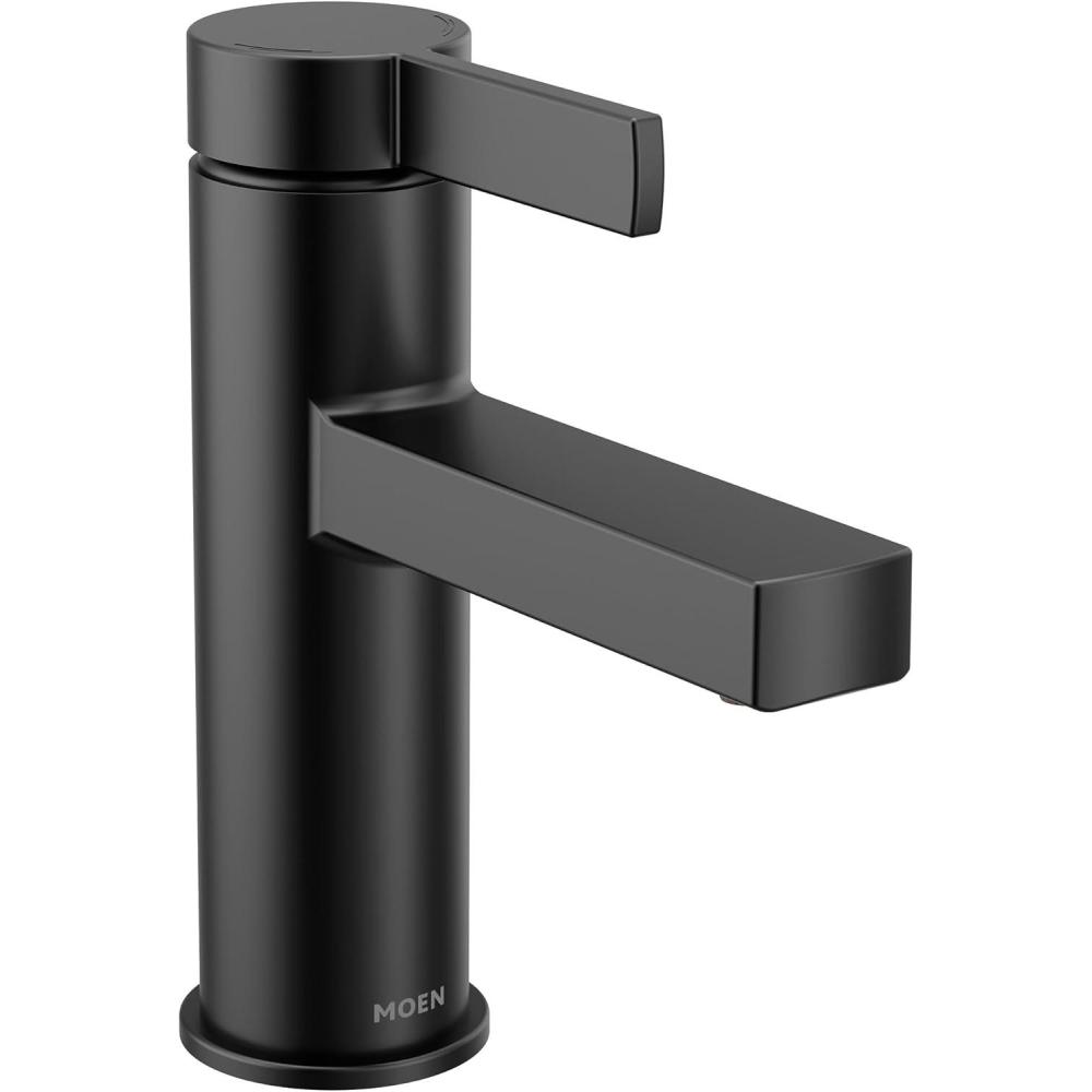 image:imageMoen Beric Matte Black Modern OneHandle Single Hole Bathroom Faucet with Drain Assembly and Optional Deckplate for Your Bath Sink 84774BLMatte Black