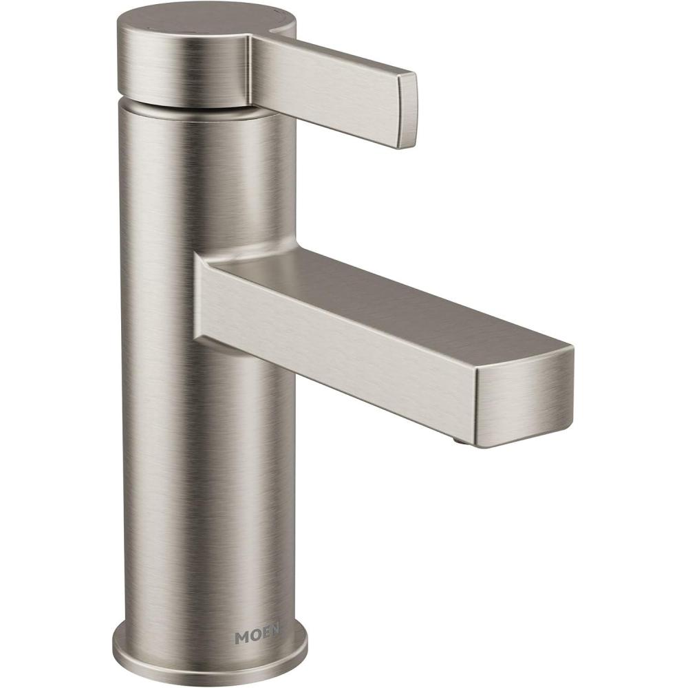 image:imageMoen Beric Matte Black Modern OneHandle Single Hole Bathroom Faucet with Drain Assembly and Optional Deckplate for Your Bath Sink 84774BLSpot Resist Nickel