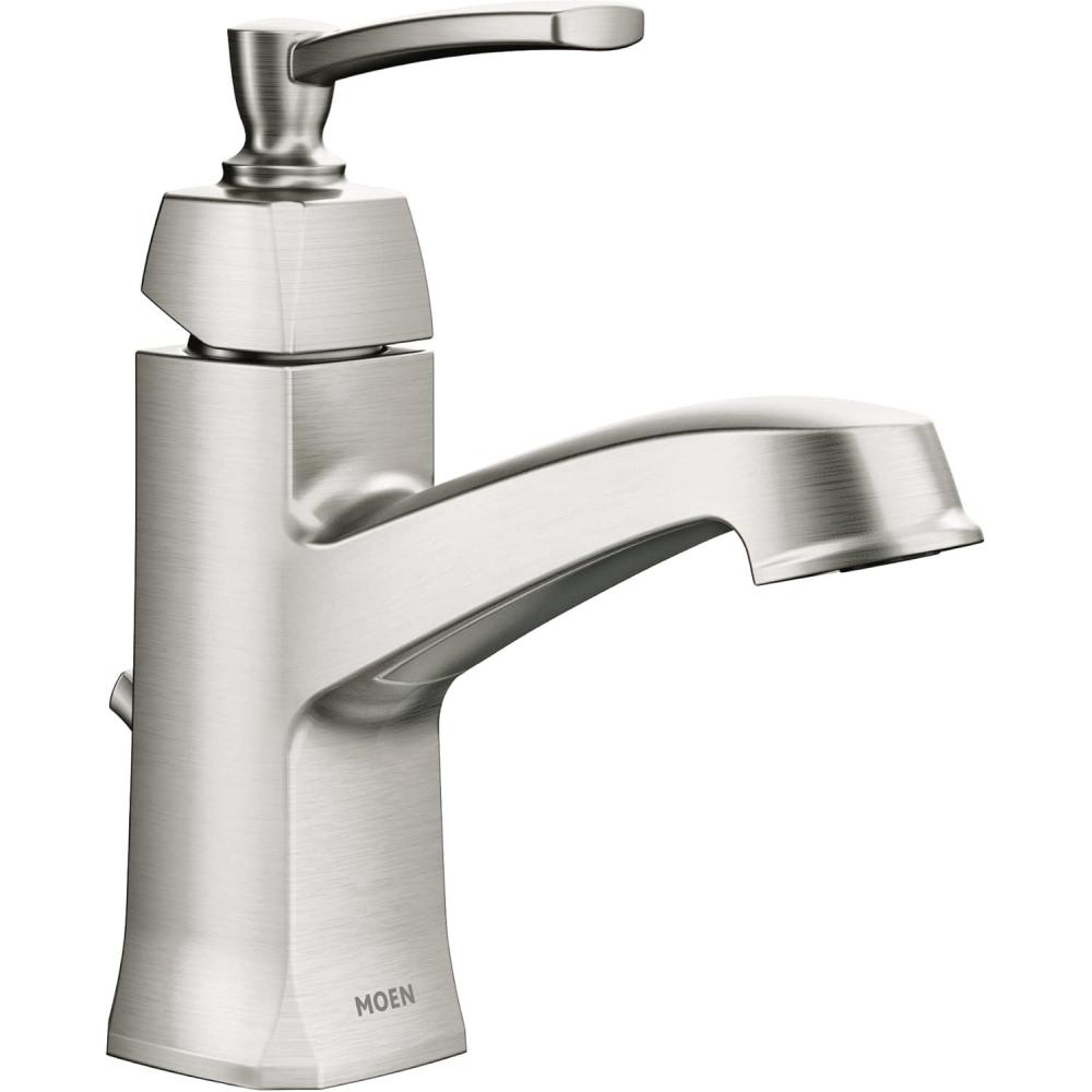 image:imageMoen Conway Spot Resist Brushed Nickel OneHandle Single Hole or Centerset Bathroom Faucet with Drain Assembly WS84923SRN