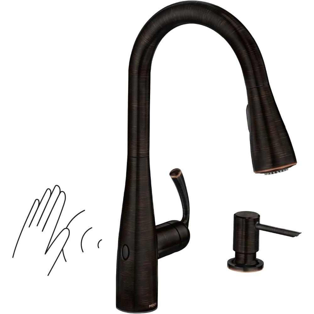 image:imageMoen Essie Mediterranean Bronze MotionSense Wave OneHandle Touchless Kitchen Faucet with Pulldown Sprayer and Soap Dispenser 87014EWBRB