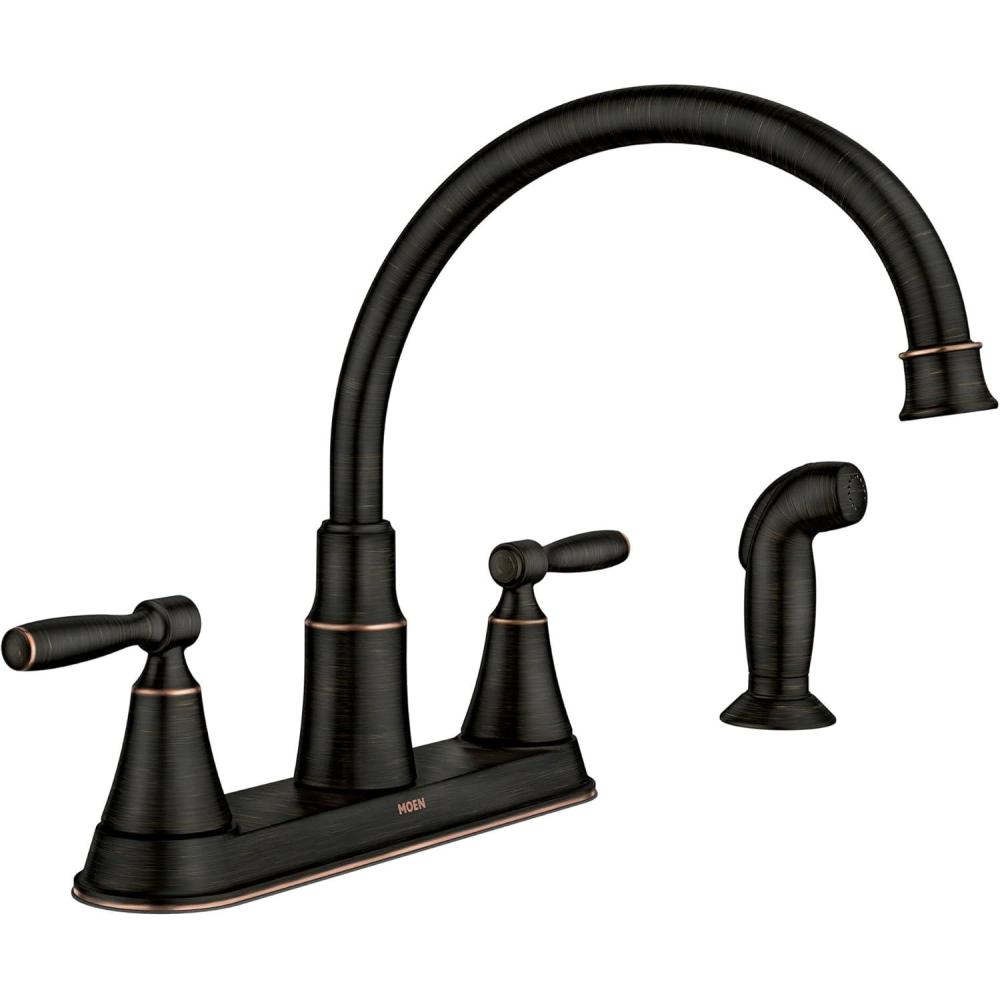 image:imageMoen Hutchinson Mediterranean Bronze 2Handle HighArc Kitchen Faucet with Side Sprayer 87048BRB