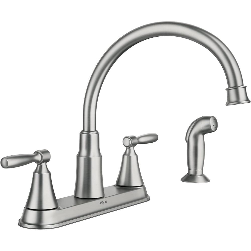 image:imageMoen Hutchinson Spot Resist Stainless 2Handle HighArc Kitchen Faucet with Side Sprayer 87048SRS