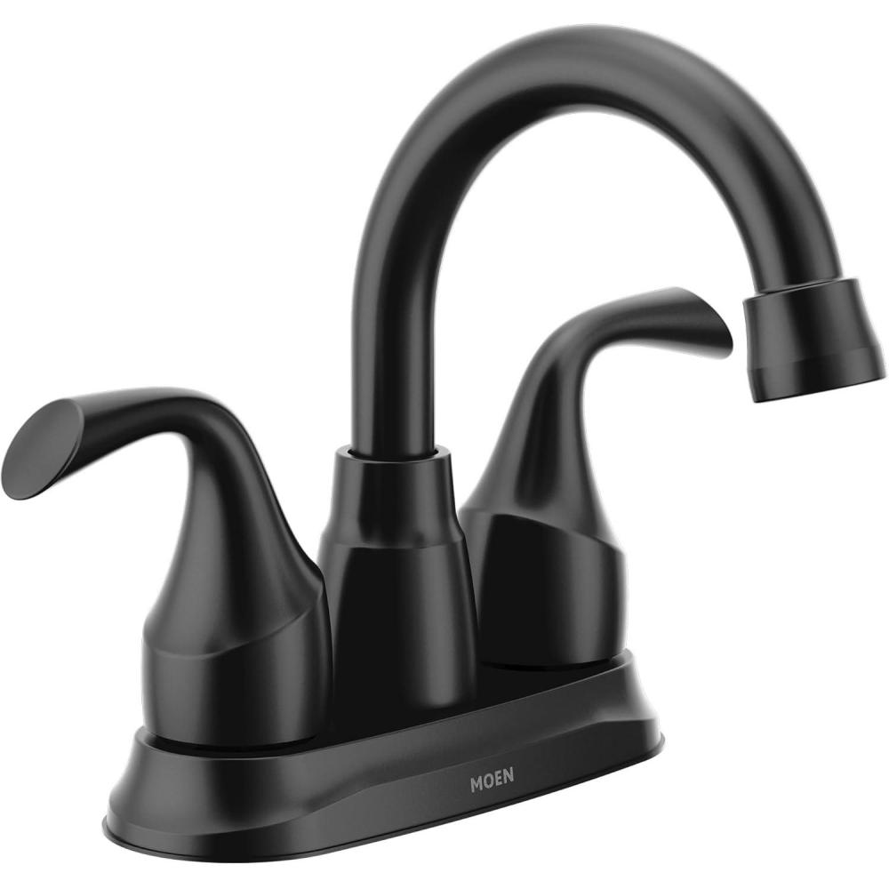 image:imageMoen Idora Matte Black TwoHandle Centerset Bathroom Sink Faucet with Drain Assembly 84115BLMatte Black