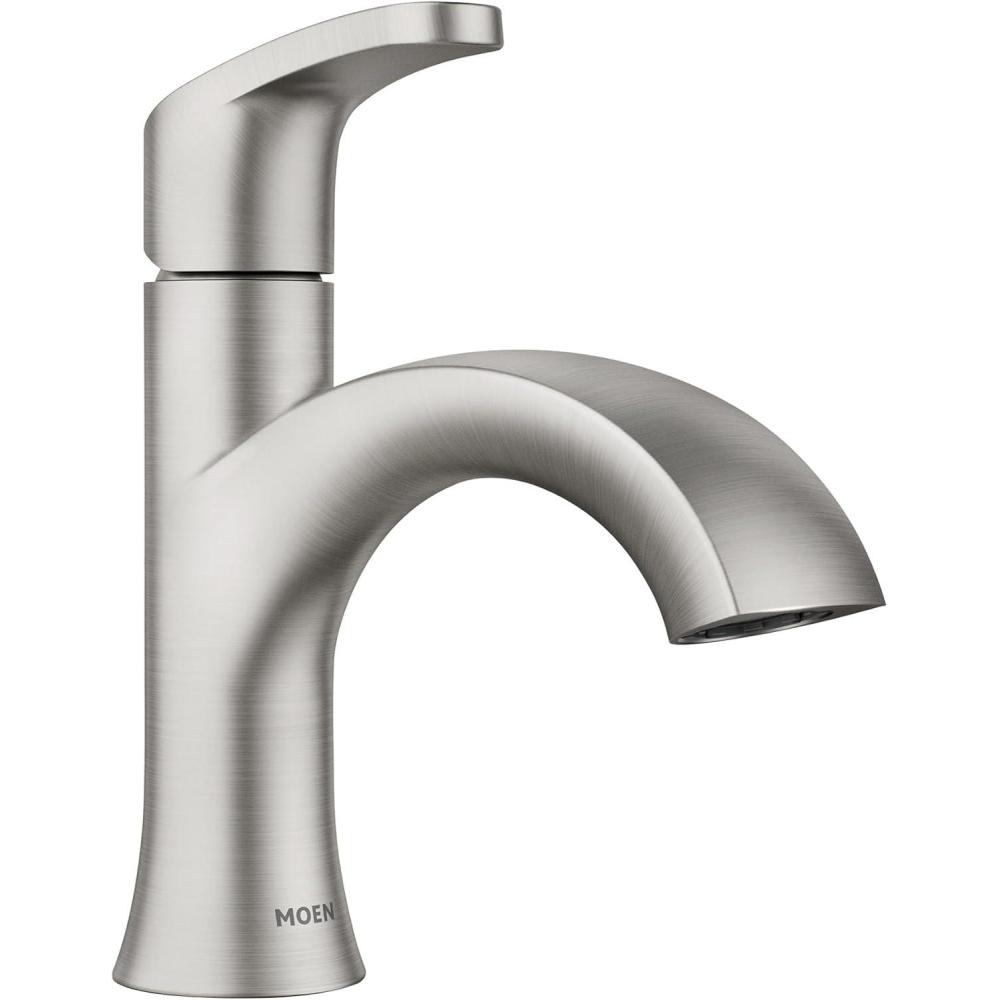 image:imageMoen Karis Black Matte OneHandle Single Hole Bathroom Sink Faucet with Optional Deckplate 84346BLBrushed Nickel