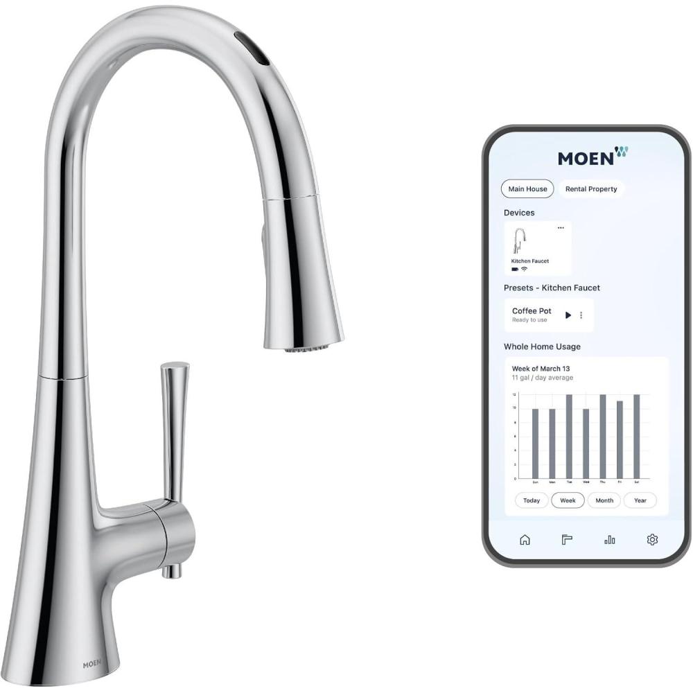 image:imageMoen Kurv Polished Nickel Motionsense Wave Sensor Touchless One Handle High Arc Pulldown Modern Kitchen Faucet Featuring Power Clean 9126EWNLChrome