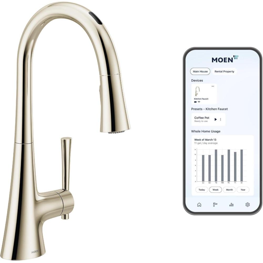 image:imageMoen Kurv Polished Nickel Motionsense Wave Sensor Touchless One Handle High Arc Pulldown Modern Kitchen Faucet Featuring Power Clean 9126EWNLPolished Nickel
