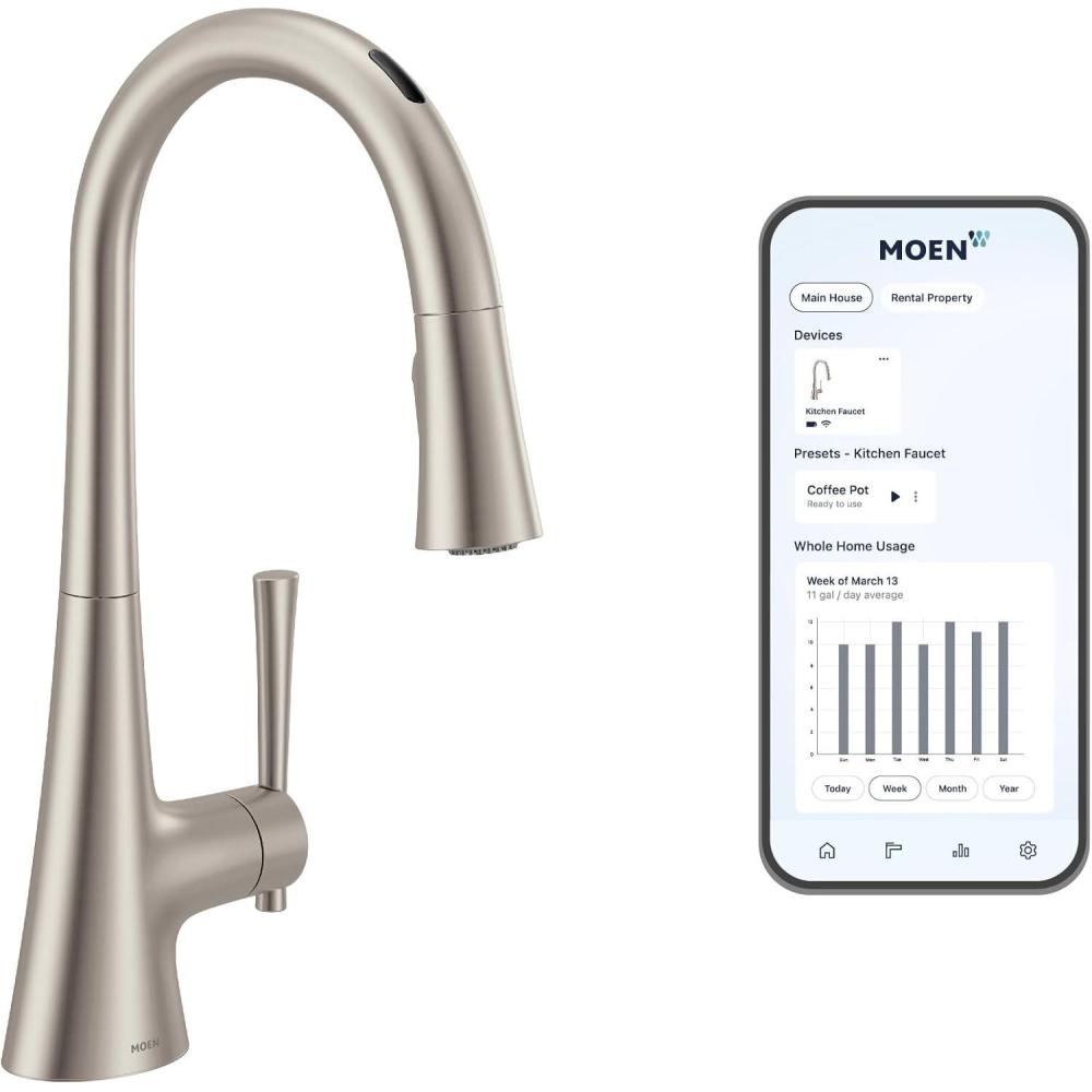 image:imageMoen Kurv Polished Nickel Motionsense Wave Sensor Touchless One Handle High Arc Pulldown Modern Kitchen Faucet Featuring Power Clean 9126EWNLSpot Resist Stainless