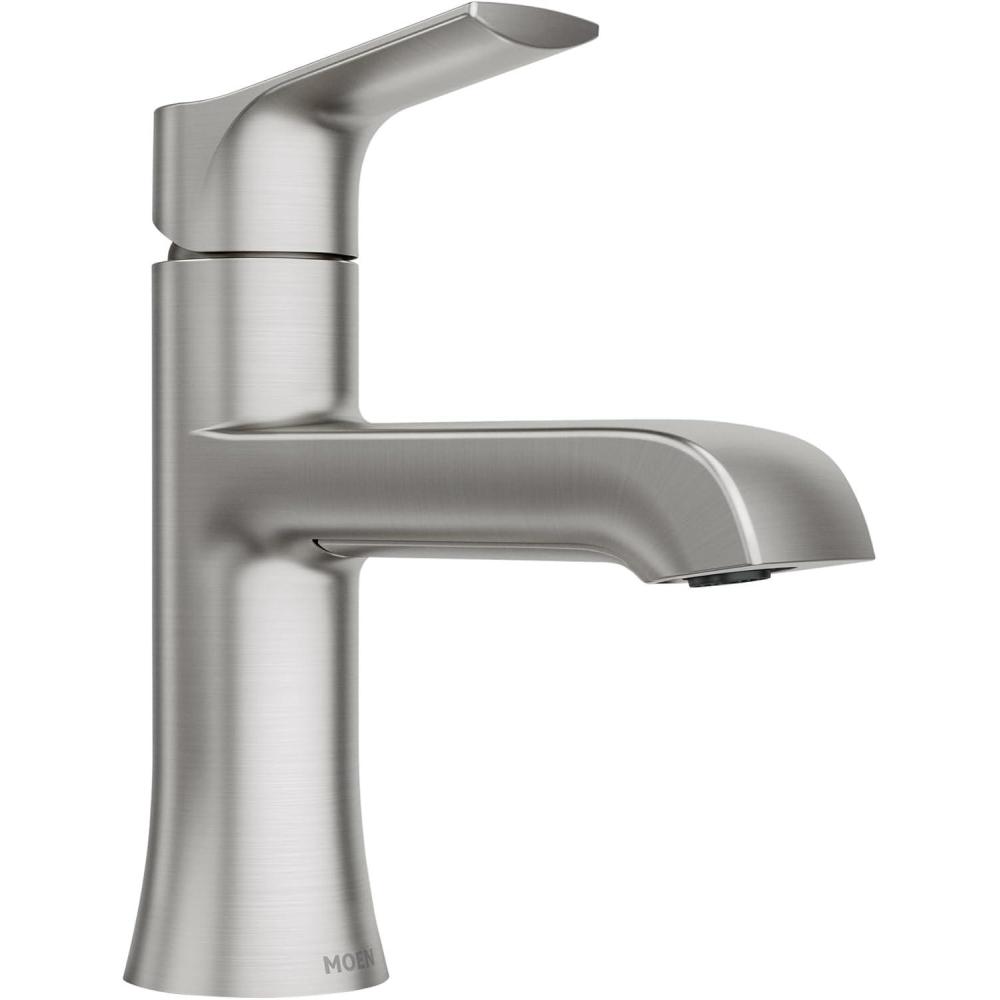 image:imageMoen LISO Spot Resist Brushed Nickel OneHandle Bathroom Faucet One Hole Bathroom Sink Faucet with Optional Deck Plate and Push Down Drain 84540SRN