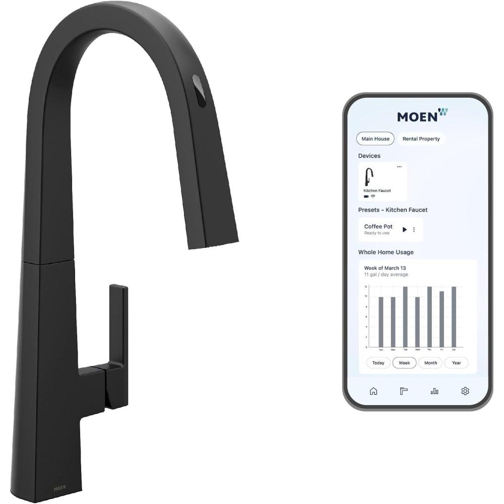 image:imageMoen Nio Spot Resist Stainless Contemporary Smart Faucet Touchless Pull Down Sprayer Kitchen Faucet with Voice Control and Power Boost S75005EVSRSMatte Black