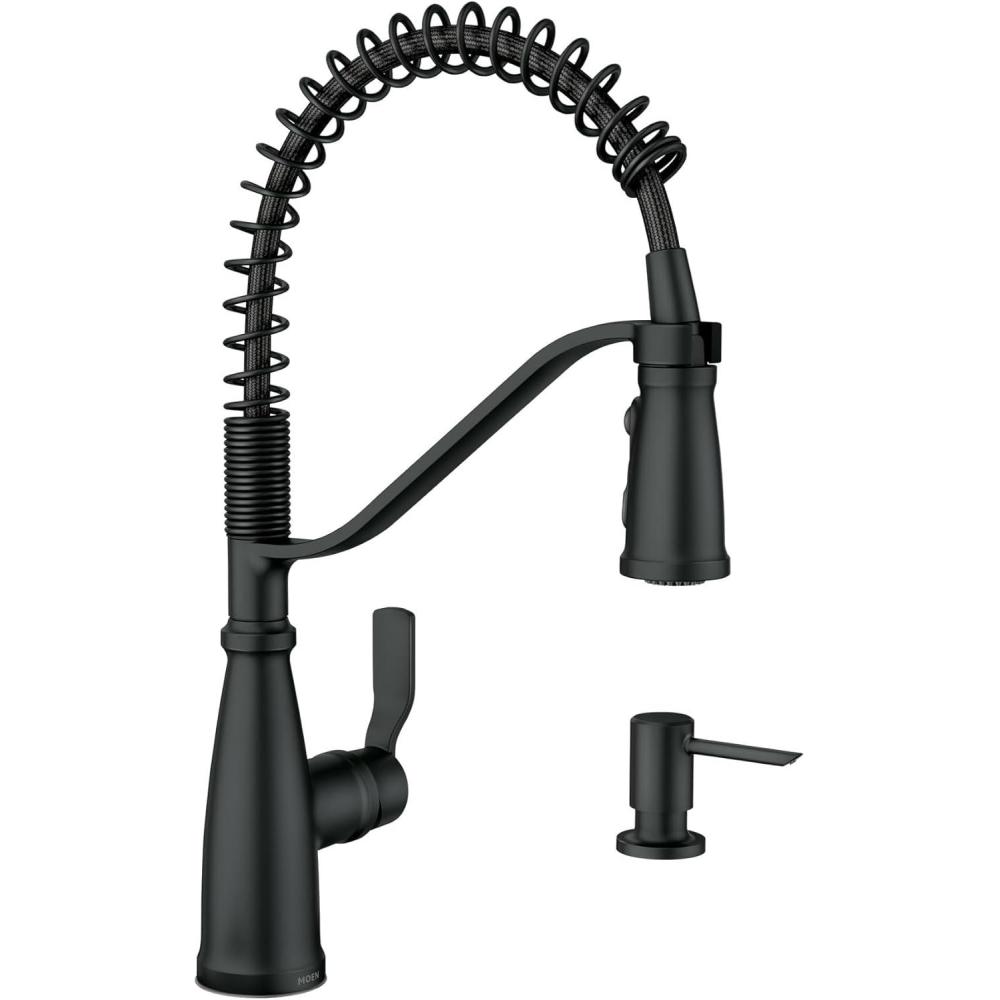 image:imageMoen Nolia Bronzed Gold OneHandle Single Hole Spring Kitchen Faucet with Pull Down Sprayer and Soap Dispenser 87886BZGMatte Black