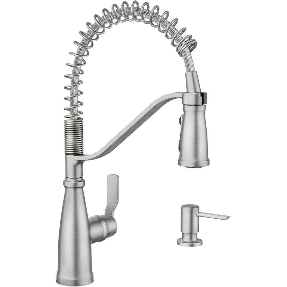 image:imageMoen Nolia Bronzed Gold OneHandle Single Hole Spring Kitchen Faucet with Pull Down Sprayer and Soap Dispenser 87886BZGSpot Resist Stainless
