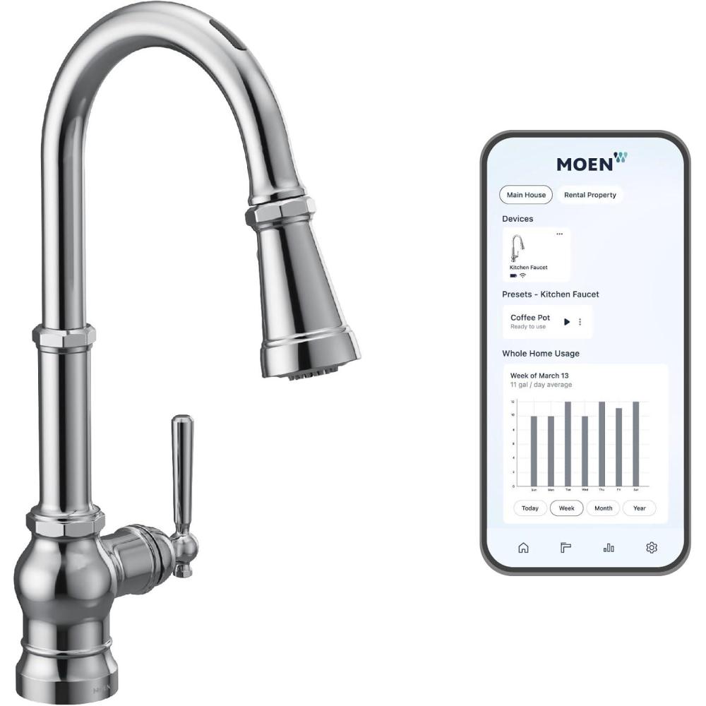 image:imageMoen Paterson Chrome Smart Faucet Touchless Pull Down Sprayer Kitchen Faucet with Voice Control and Power Boost S72003EVC
