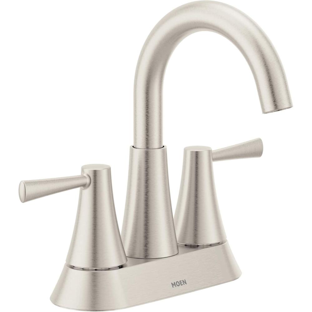 image:imageMoen Ronan Matte Black TwoHandle 4 Centerset Modern Bathroom Faucet with PushDown Drain 84022BLBrushed Nickel