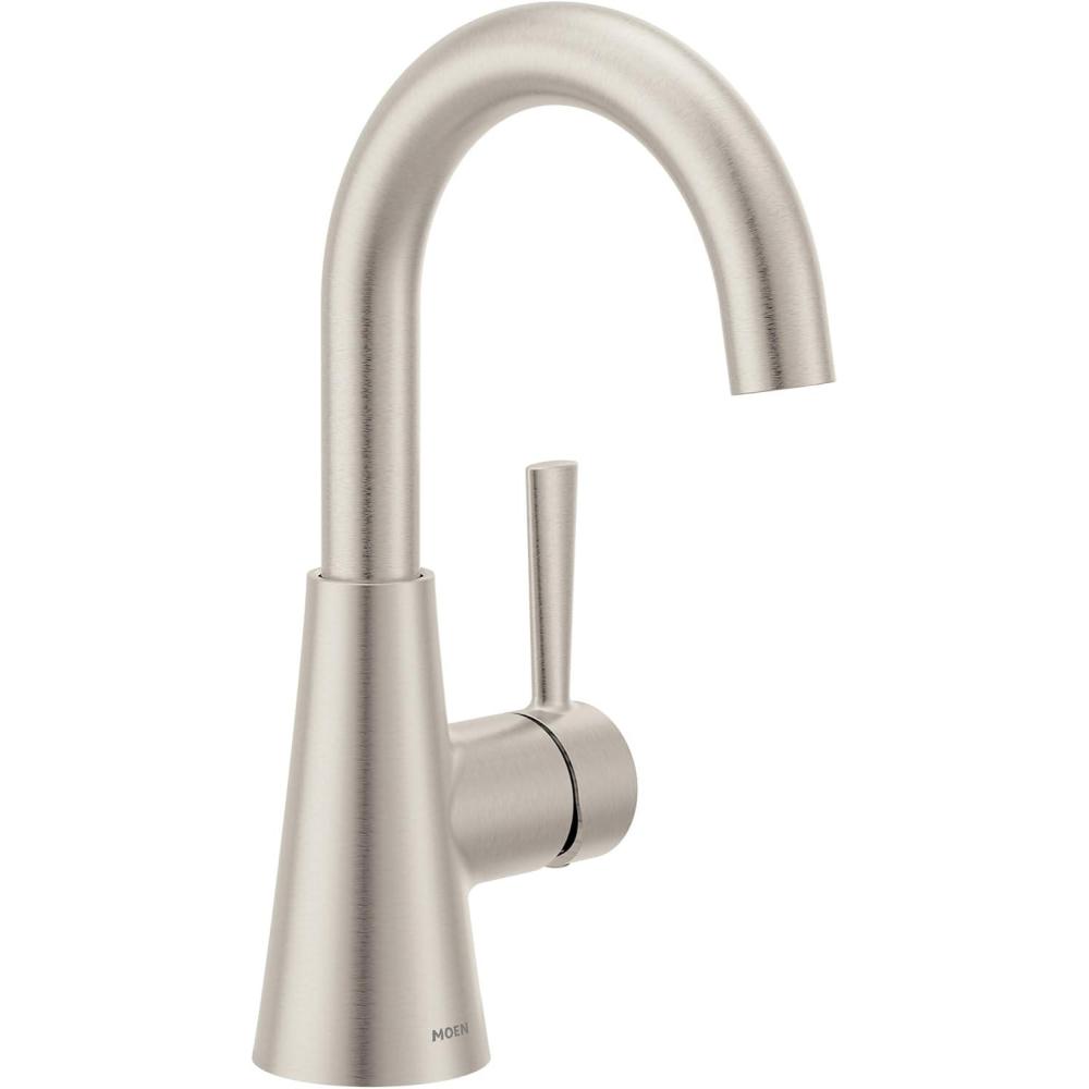 image:imageMoen Ronan Spot Resist Brushed Nickel OneHandle Single Hole Modern Bathroom Sink Faucet with Optional Deckplate and Spring Loaded Drain Assembly 84021SRN