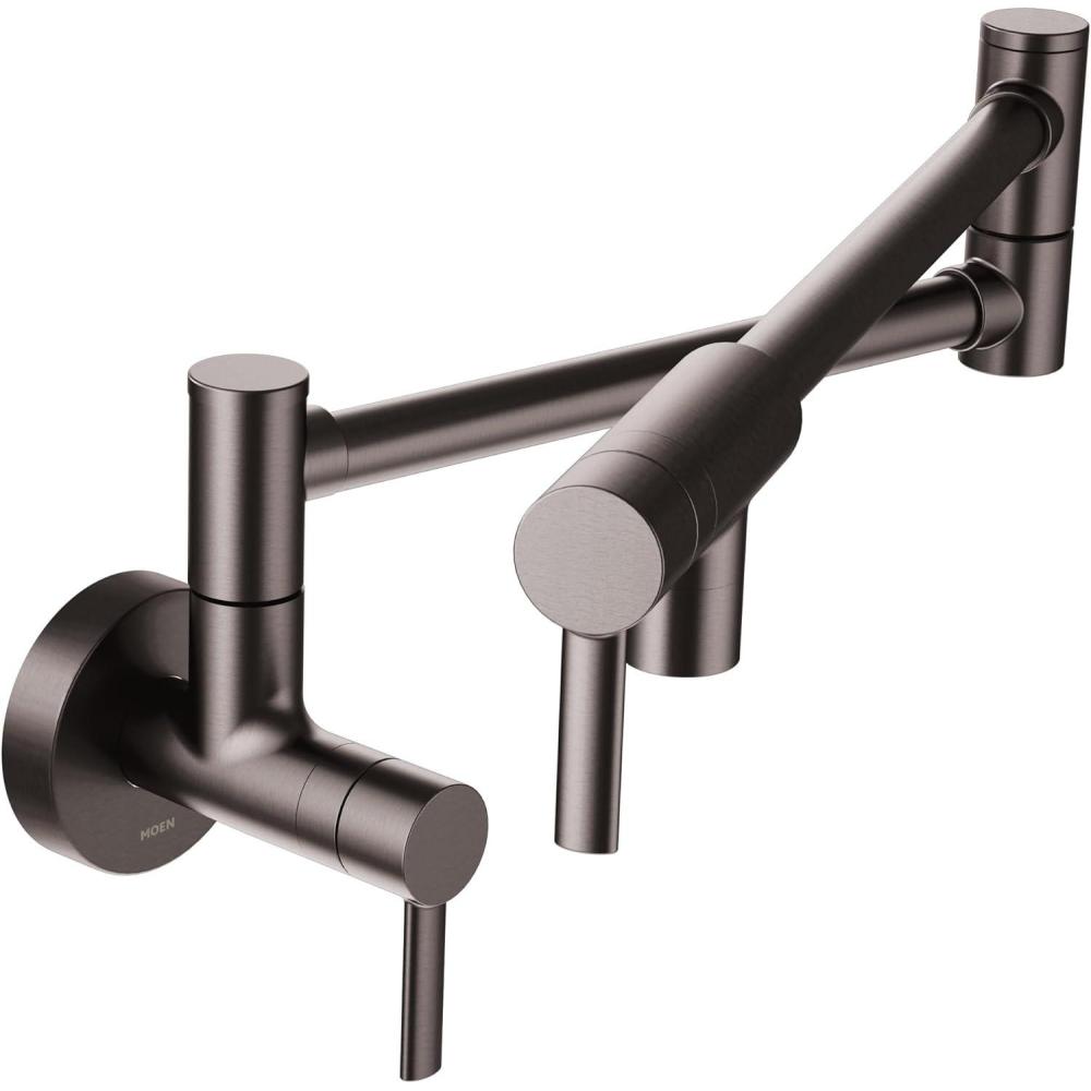 image:imageMoen S665BLS Modern Wall Mount Swing Arm Folding Pot Filler Kitchen Faucet Black StainlessBlack Stainless
