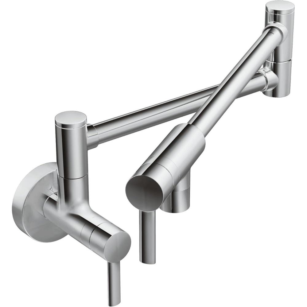 image:imageMoen S665BLS Modern Wall Mount Swing Arm Folding Pot Filler Kitchen Faucet Black StainlessChrome