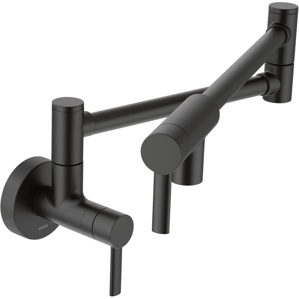 image:imageMoen S665BLS Modern Wall Mount Swing Arm Folding Pot Filler Kitchen Faucet Black StainlessMatte Black