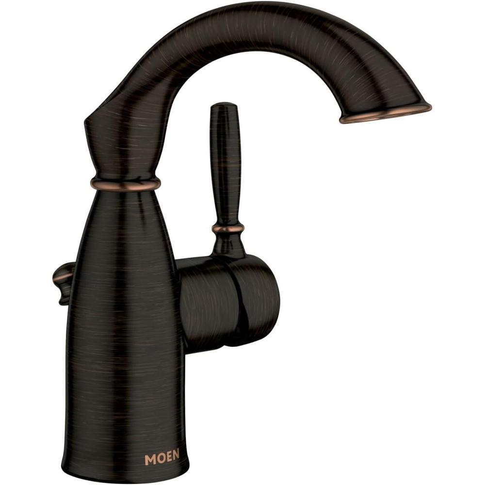 image:imageMoen Sarona Spot Resist Brushed Nickel OneHandle Single Hole Rustic Farmhouse Bathroom Sink Faucet with Optional Deckplate 84144SRNMediterranean Bronze