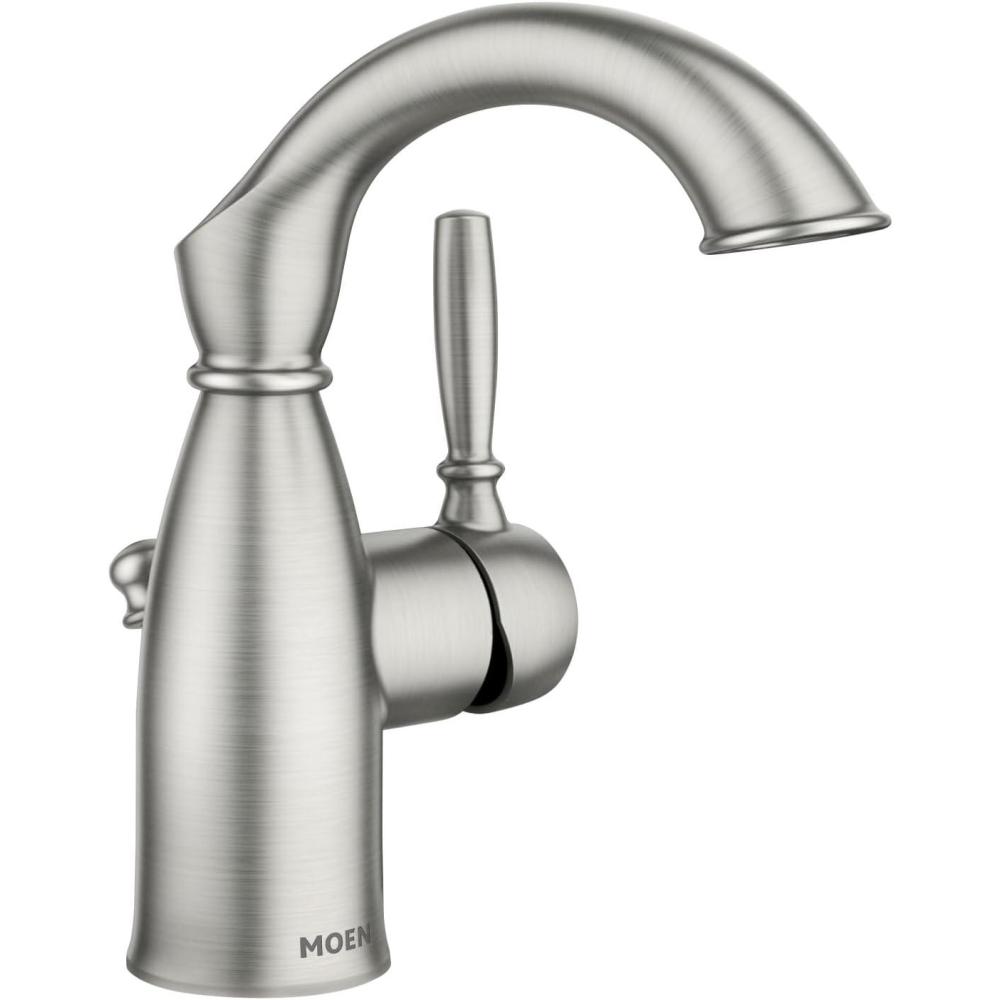 image:imageMoen Sarona Spot Resist Brushed Nickel OneHandle Single Hole Rustic Farmhouse Bathroom Sink Faucet with Optional Deckplate 84144SRNSpot Resist Brushed Nickel