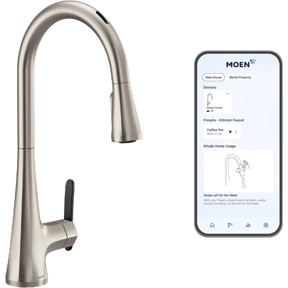 image:imageMoen Sinema Chrome Spring Pulldown Kitchen Faucet with PreRinse and Power Boost Modern Kitchen Faucet One Handle Easy Installation S5235Spot Resist Stainless