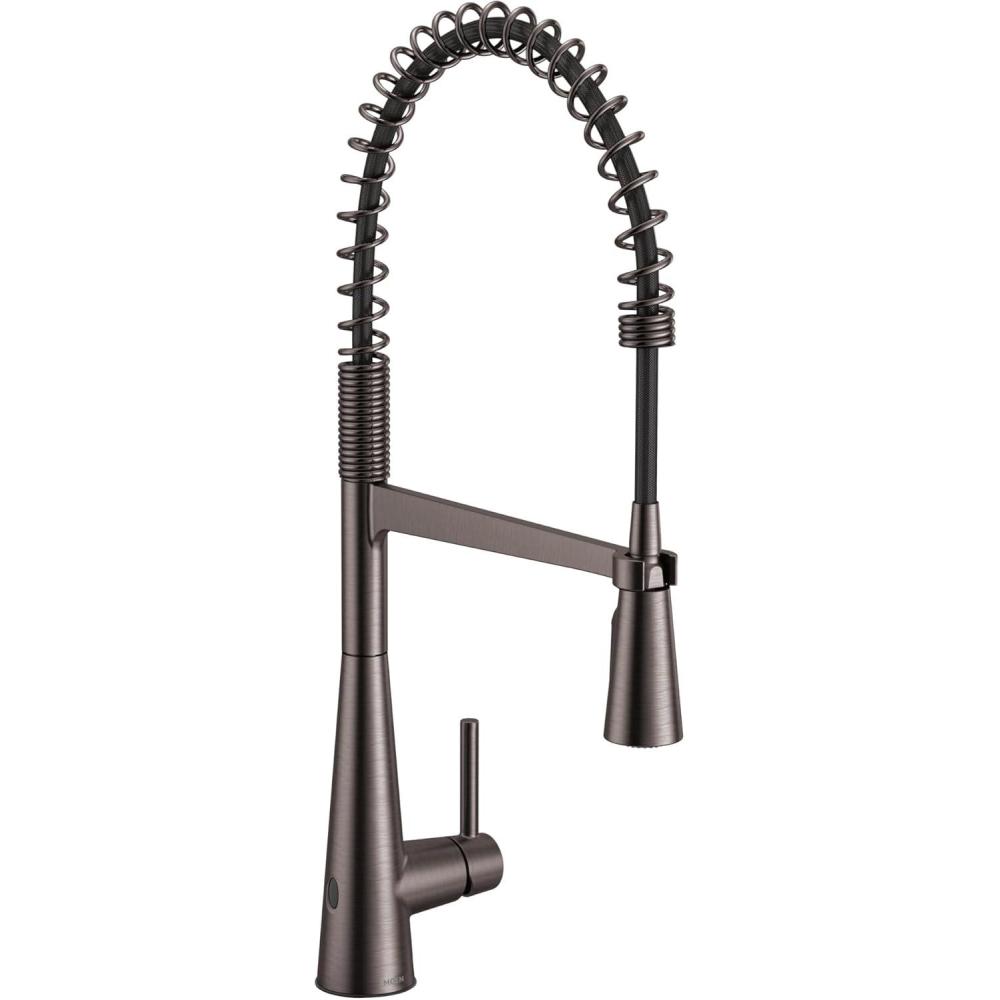 image:imageMoen Sleek Black Stainless OneHandle Touchless High Arc Pulldown Kitchen Faucet Modern Spring Kitchen Sink Faucet with Pulldown Sprayer Head and Wave Motion Sensor 5925EWBLSBlack Stainless
