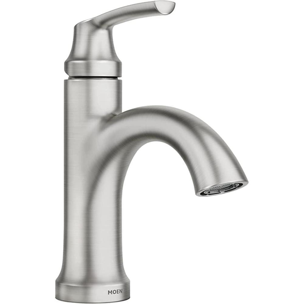 image:imageMoen Wellton Spot Resist Brushed Nickel One Hole SingleHandle Bathroom Faucet with Optional Deck Plate and Drain Assembly 84980SRN96