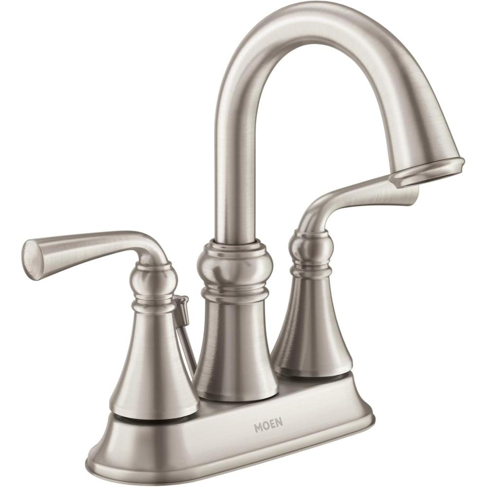 image:imageMoen Wetherly Spot Resist Brushed Nickel TwoHandle Widespread Bathroom Faucet with Valve Included 3hole Deck Mounted Setup WS84855SRNPack of 1